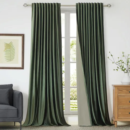 Vista 34 de Cortinas opacas de terciopelo de felpa negras de 63 pulgadas de largo para dormitorio, juego de 2 paneles de forro con bolsillo para barra, pestaña