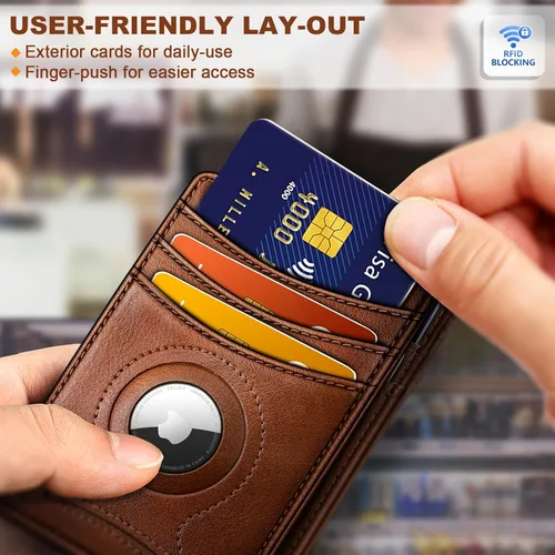 Vista 5 de BULLIANT Billetera Airtag para hombre, delgada con clip para dinero, cierre magnético, 12 tarjetas en el bolsillo frontal, bloqueo RFID