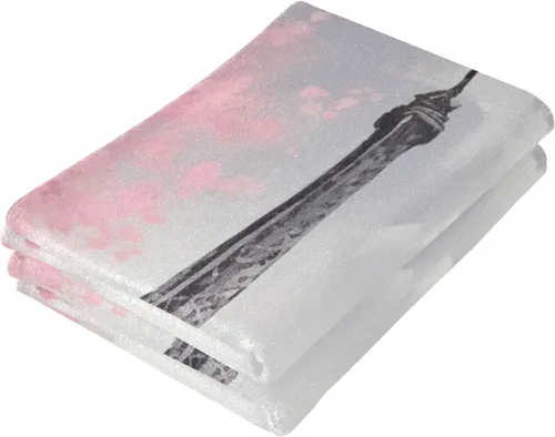 Vista 3 de Kigai Pink Paris Tower - Juego de 2 toallas de mano suaves y absorbentes, toallas decorativas para baño, spa, gimnasio, 28 x 14 pulgadas
