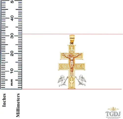 Vista 2 de Colgante de oro rosa blanco amarillo de 14 quilates con cruz religiosa de Caravaca - Más