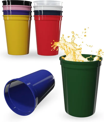 Vista 15 de PartyPrints Paquete de 100 vasos de plástico en blanco reutilizables de 10 a 12 onzas, vasos de estadio a granel, sin BPA, aptos para lavavajillas