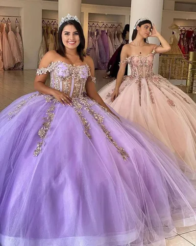 Vista 6 de Zhangyo CXL049 - Vestidos de quinceañera de lentejuelas brillantes con hombros descubiertos y tren, vestido de baile de tul hinchado de princesa