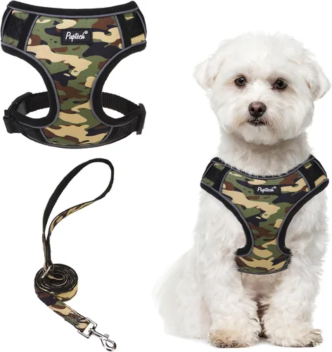 Vista 10 de PUPTECK Juego de arnés y correa para perro pequeño, arnés ajustable sin tirones para cachorro, chaleco de malla suave reflectante para mascotas