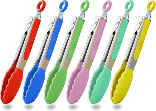 Vista 10 de HINMAY Mini pinzas con puntas de silicona pinzas de cocina de 7 pulgadas, juego de 3 (negro)