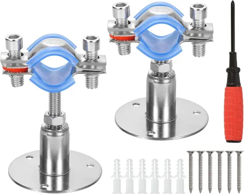 Vista 10 de uxcell Soporte de tubería de acero inoxidable para montaje en pared, soporte de tubo de montaje en techo, altura ajustable de 1.181-1.969 in
