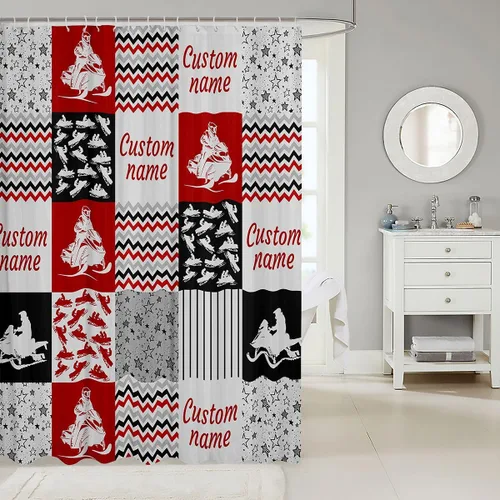 Vista 2 de Erosebridal Cortina de ducha personalizada con diseño de motos de nieve, diseño de retazos a cuadros, para niños y hombres, cortina de baño
