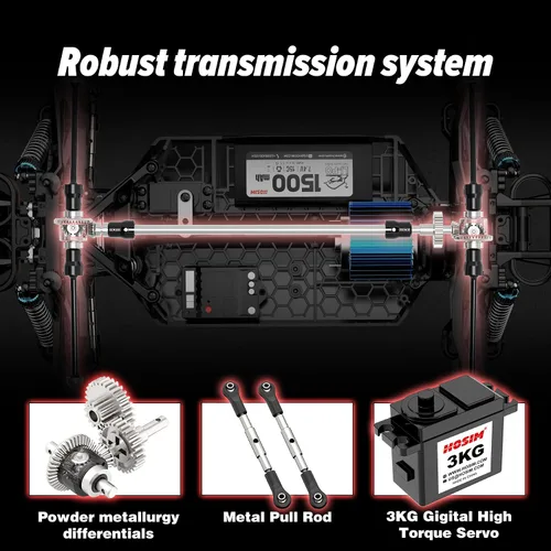 Vista 4 de Hosim Coche RC 1/10 para adultos y niños de 48+KMH, auto eléctrico de control remoto de alta velocidad, camión RC grande 4 x 4 todoterreno, todo
