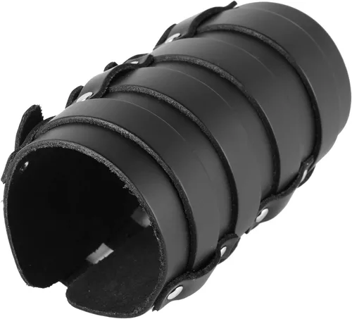 Vista 2 de HZMAN Brazalete ancho de cuero para hombre con correa triple y hebilla de cierre de armadura para brazo, 4 filas