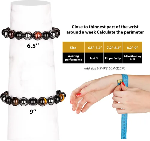 Vista 6 de SAMXY Triple Protection Bracelet, 8mm Healing Crystal Bead Bracelet, 3pcs Blue Red Tiger's Eye Obsidian Hematite Bracelet Women Men