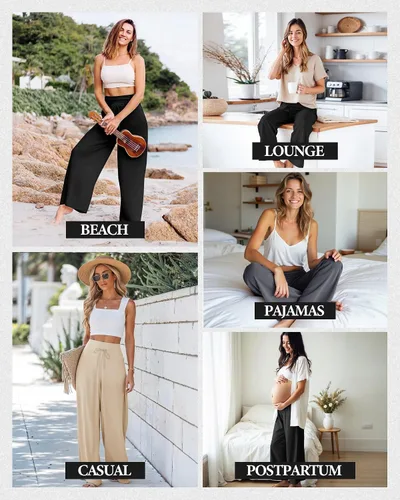 Vista 5 de ZOOSIXX - Pantalones de pijama suaves para mujer, pierna ancha, cómodos, informales, para descansar, yoga, pantalones capri de 22-30 pulgadas