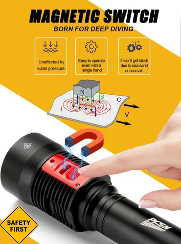 Vista 3 de PFSN - Linterna de buceo, 4000 lúmenes, luz de buceo profesional, 328.1 ft, impermeable, linterna subacuática para buceo, linterna LED recargable
