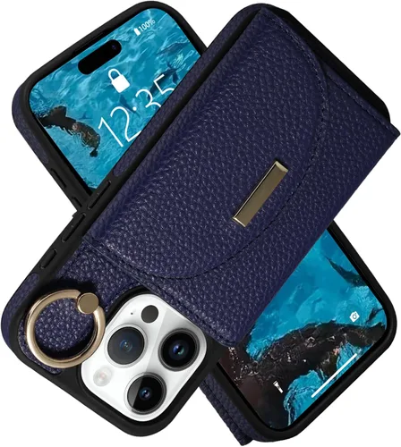 Vista 18 de Funda tipo cartera de Keallce para iPhone 14 Pro de 6.1 pulg., funda con tapa y ranuras para tarjetas, soporte con anillo, funda protectora de piel