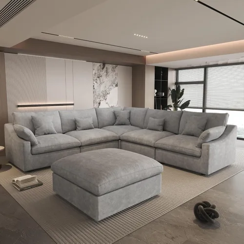 Vista 46 de WJShome Sofá Seccional Cloud Couch de 83 pulgadas para sala de estar, sofá seccional modular relleno de plumón, sofás en forma de L con otomana