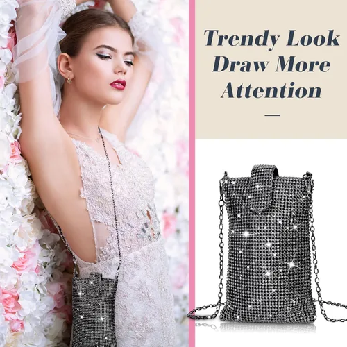 Vista 2 de Weewooday Monederos de mano para mujer, 2 piezas de diamantes de imitación, bolso de mano con diamantes de imitación, bolso de noche triangular