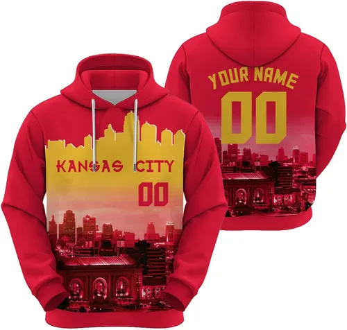 Vista 29 de Custom Football Hoodies City Night Skyline Personalized Sweatshirt Name Number Fan Gift Pullover for Men Women Youth