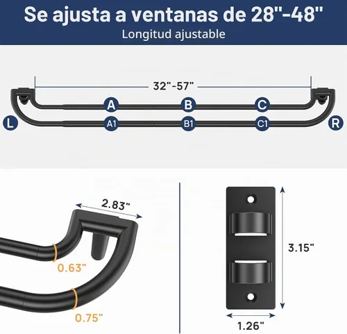 Vista 2 de ENJOYBASICS Barra de cortina doble de 28-48 pulgadas para apagón