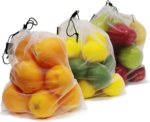 Vista 4 de Earthwise - Bolsas de malla reutilizables para productos agrícolas – lavables Juego de 9 bolsas prémium, con malla transparente, ligeras