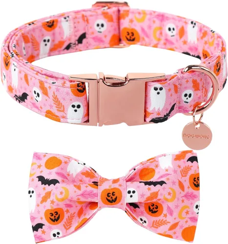 Vista 11 de DOGWONG - Collar de Acción de Gracias con Bellota y Flor para Perro, Collar de Perro de Pavo Otoñal, Collar de Calabaza de Algodón Suave y Duradero