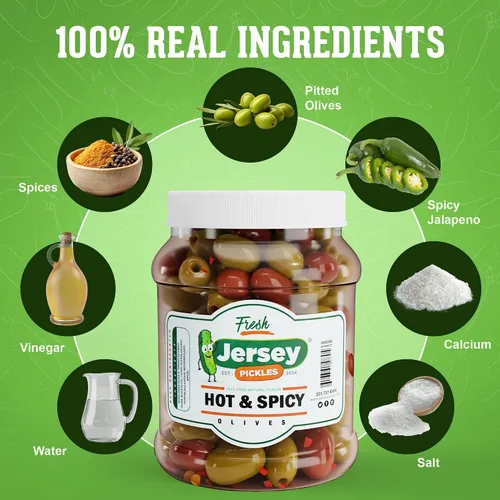 Vista 3 de Jersey Pickles - Combo de aceitunas Hot Mix (1/2 galón)