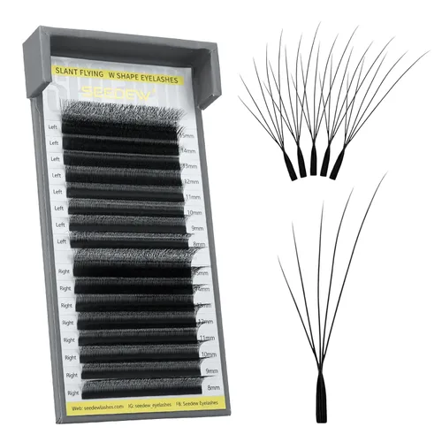 Vista 19 de Extensiones de pestañas 3D, rizo LU/M de 0.003 in, MIX8-0.591 in, 12 filas por bandeja, tallo plano en forma de W, injerto de pestañas natural PBT