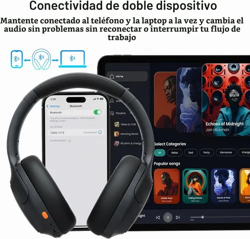 Vista 7 de TOZO Auriculares inalámbricos con cancelación de ruido híbridos HT3, 90H Negro