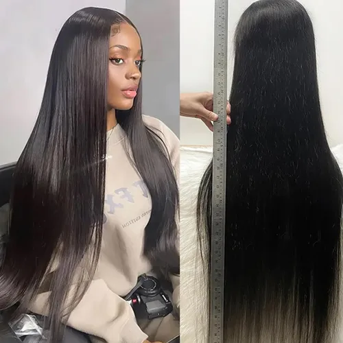 Vista 6 de Pelucas de cabello humano lacio con encaje frontal pre-desplumadas 13x4 HD pelucas frontales de encaje de cabello humano densidad 180, pelucas