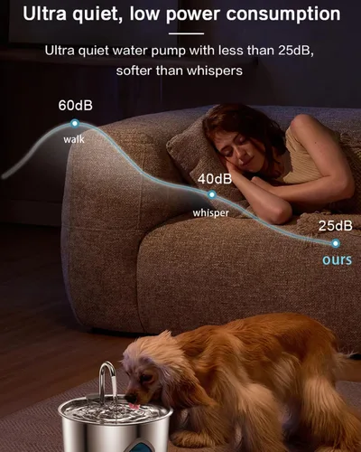Vista 2 de Pawdrate - Fuente de agua para perros (3.2L/108 onzas), fuente de agua filtrada Pawdrate con ventana de agua y LED, dispensador automático de agua