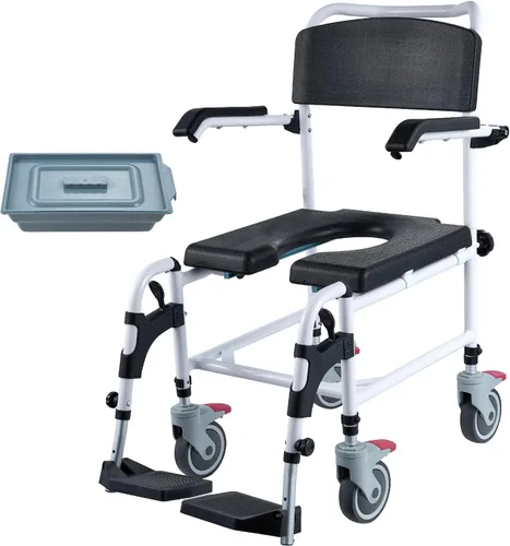 Vista 17 de VEVOR - Asiento elevado para inodoro, altura ajustable con 5 niveles, diseño de brazo abatido, respaldo desmontable, cubo fácil de limpiar de 7L