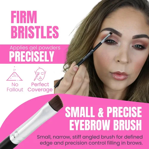 Vista 8 de Beauty Junkees Cepillo de cejas en ángulo con carrete, cepillo para cejas y peine con ángulo delgado firme para relleno, tinte, delineador
