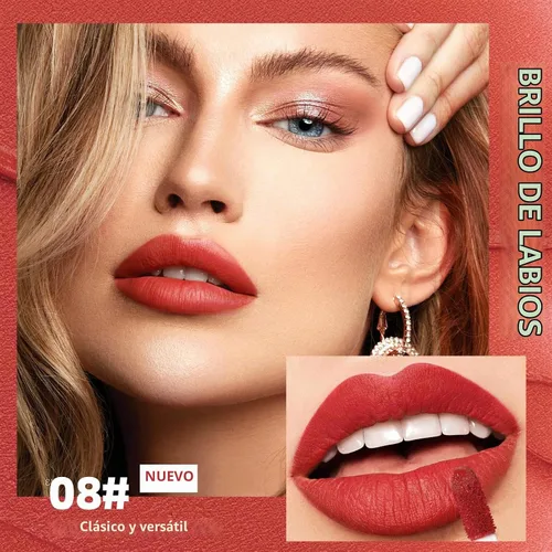 Vista 5 de Juego de 12 lápices labiales líquidos mate, color rojo nude, impermeable, de larga duración, B Glam todo el día