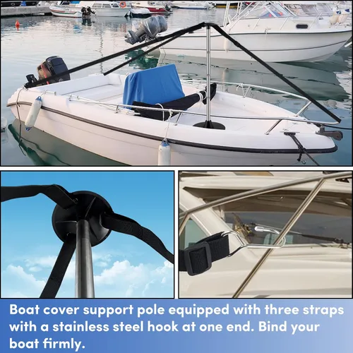 Vista 4 de Postes de soporte para cubierta de barco, sistema de soporte de cubierta de barco de acero inoxidable con correa de cincha, extensión de 4 etapas