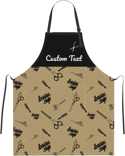 Vista 32 de Delantal de peluquería personalizado para hombres y mujeres, delantal de peluquería con texto personalizado con bolsillos, delantal ajustable
