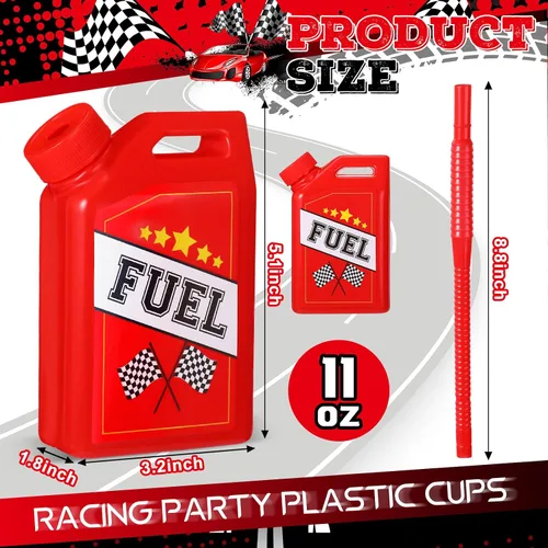 Vista 2 de Mifoci Paquete de 12 vasos de combustible para autos de carreras, vasos de 11 onzas con tema de carreras de pajita, recuerdos de fiesta