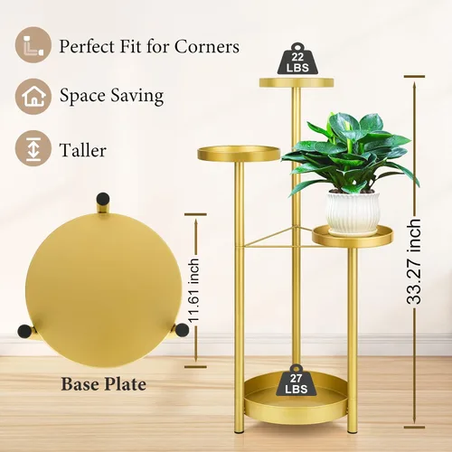 Vista 2 de Matekxy Soporte de metal para plantas para interiores y exteriores, con 4 soportes para macetas, estantes altos de esquina para plantas, estantes