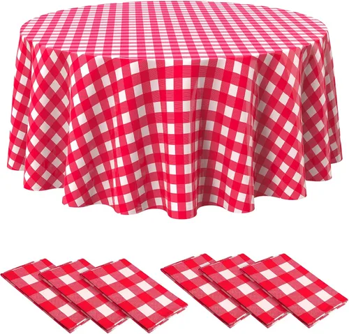 Vista 16 de Remagr Mantel Desechable de Cuadros Redondo de Plástico Buffalo Plaid Mantel de Mesa de 84'' Cubierta de Mesa Gingham para Picnic Camping BBQ Fiesta