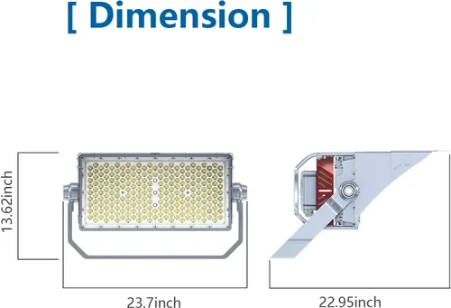 Vista 3 de Luz de inundación del estadio de 650W LED, 975000 lúmenes deportes al aire libre luz 277-480V IP66 impermeable 5000K luz diurna 0-10V atenuación