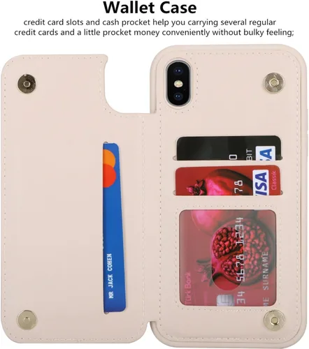 Vista 7 de iCoverCase Compatible con iPhone X/XS Funda con tarjetero, cartera para teléfono con bloqueo RFID de cuero sintético para mujeres y hombres, funda