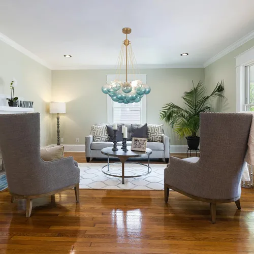 Vista 5 de Candelabro de cristal con forma de bola de burbujas, lámpara colgante moderna nórdica para comedor con pantalla de vidrio azul degradado, globos