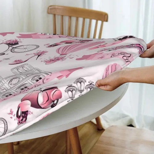Vista 5 de Famame Romantic Paris - Mantel redondo ajustable con borde elástico, impermeable, con borde elástico, para interiores y exteriores, se adapta a