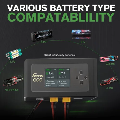 Vista 6 de Gens Ace IMARS D300 G-Tech Smart Dual Lipo Cargador 16A AC 300W DC 700W Lipo Carga (negro)