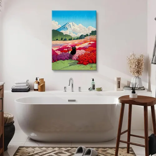 Vista 7 de Divertido póster de lienzo de gato negro japonés, arte de pared de gatos en pinturas famosas, impresiones estéticas de gatos y gatos en pinturas