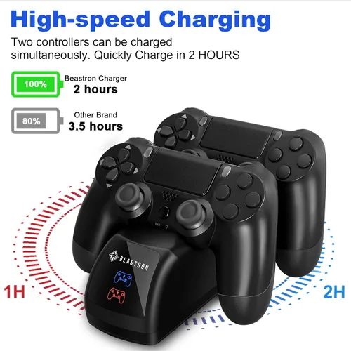 Vista 2 de Beastron - Estación de carga dual USB para controlador Sony PS4, base de carga dual con indicador de luz LED, compatible con Playstation 4 PS4