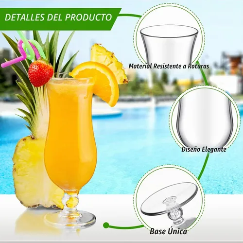 Vista 3 de Lallisa 24 vasos de plástico para huracanes de 15 onzas, resistentes a las roturas, de plástico transparente, de piña colada, vasos de cóctel