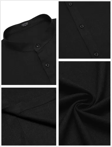Vista 5 de COOFANDY Camisa casual de lino con cuello de banda y botones para hombre