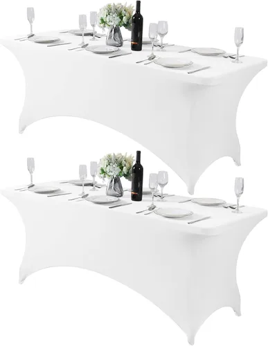 Vista 104 de Mantel de elastano para mesa de 6, 4 o 8 pies, universal, ajustable, para fiestas, banquetes, bodas y eventos, color verde manzana