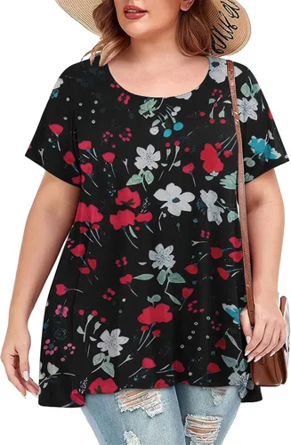 Vista 2 de Womens Summer Tops 2023 Party Flowy Outfits Boho T-Shirts Spring Tops Short Sleeve T-Shirts 2023 Trendy