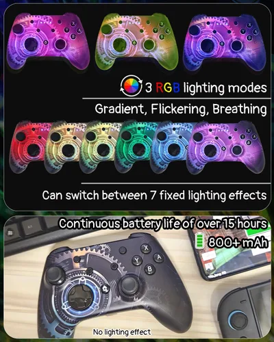 Vista 2 de Wzuicov Multi-Platform Game Controller with RGB & Dual-Mode Bluetooth & Wired Connection, Wireless Gamepad for Switch/Switch 2/iOS/Android/PC/TV