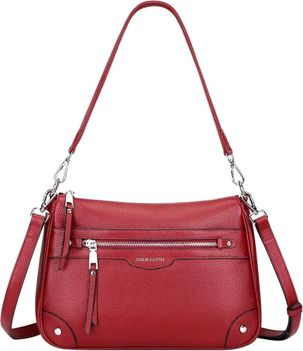 Vista 12 de Over Earth Soft Genuine Leather Crossbody Bags for Women with Multi Pockets 01-Negro