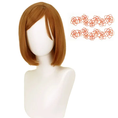 Vista 4 de DAZCOS Kugisaki Nobara - Peluca de cosplay con calcomanías para disfraz de anime (marrón)