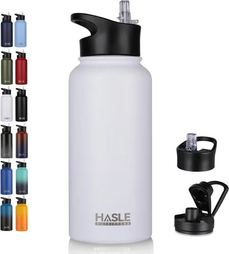 Vista 29 de HASLE OUTFITTERS Botella de agua aislada de 22 onzas, botella de agua de acero inoxidable de doble pared de boca ancha con tapa de popote y tapa
